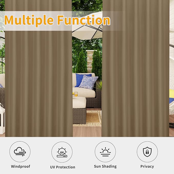 Easy-Going Outdoor Patio Curtains 2 Panels, 54x84 inch, Khaki | Privacy - Image 5