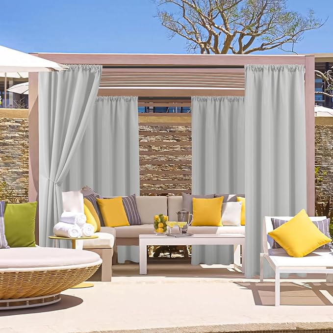 Outdoor Curtains for Patio Waterproof Rod Pocket 6 Pcs 54x95 Silver Grey | - Image 2