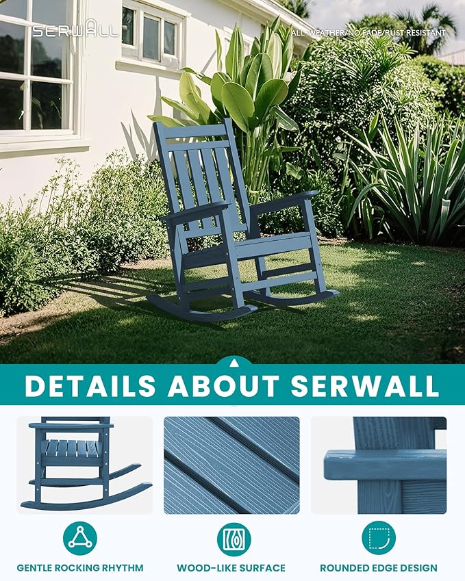 SERWALL Outdoor Rocking Chair Set of 4, HDPE Rocker - Image 3