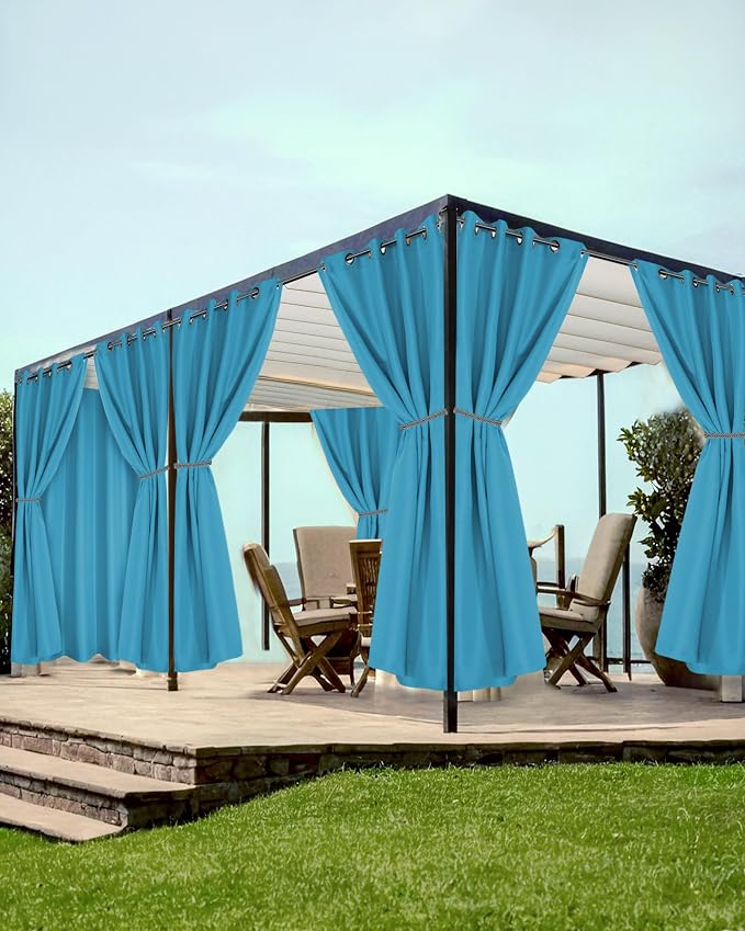 Grommet Outdoor Curtains for Patio Waterproof 8 Pcs 54x84 In Teal | by HolidayIdeas