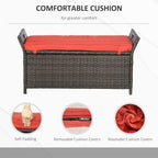 Outsunny 29 Gallon Patio Wicker Storage Bench Outdoor PE Rattan Red | Furniture - Image 5