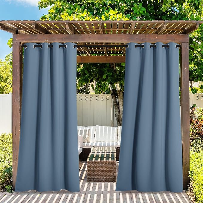 NICETOWN 2 Panels Stone Blue Patio Outdoor Curtains Waterproof, Thermal - Image 2