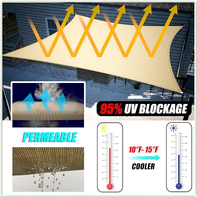 Amgo Custom Size 21' x 24' x 31.9' Beige Right Triangle Sun Shade Sail UPF50+ - Image 2