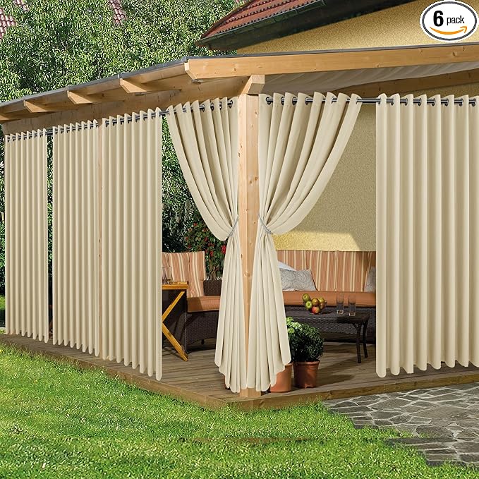 Extra Wide Outdoor Curtains for Patio Waterproof 6 Pcs 110x84 Inch Cream | by HolidayIdeas