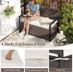 RELAX4LIFE Wicker Rattan Outdoor Storage Loveseat Bench Mix Brown Off White | - Image 5
