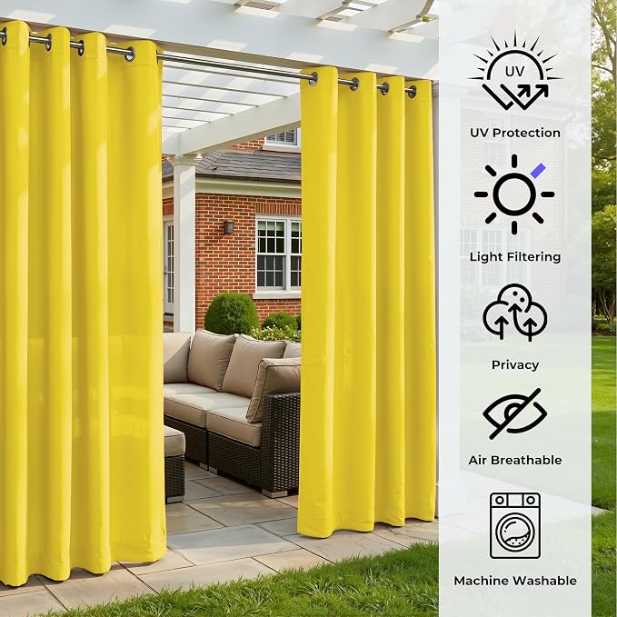 Set of 2 Outdoor Curtains for Patio Waterproof, Breathable Grommet Panels for - Image 5