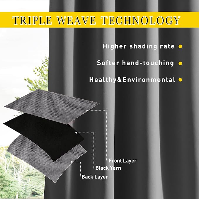 NICETOWN 2 Panels Thermal Outdoor Curtains Windproof W52xL72 Grey | Weighted - Image 3
