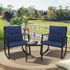 SUNCROWN 3 Piece Outdoor Rocking Bistro Set Black Wicker Furniture Porch Chairs - Image 6
