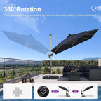 PURPLE LEAF Cantilever Patio Umbrella 9' X 9' Solar LED Light, Support to - Image 5