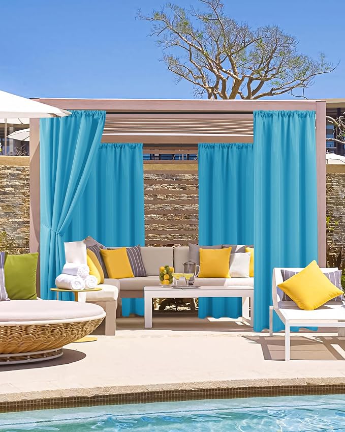 Outdoor Curtains for Patio Waterproof Rod Pocket 6 Pcs 54x84 Inch Teal | - Image 2