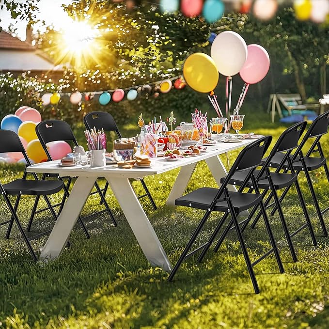Bonnlo 2-Pack Black Plastic Folding Chairs, Portable Seat - Image 2