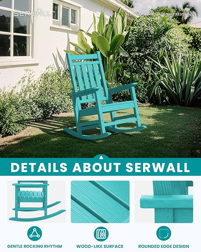 SERWALL Outdoor Rocking Chair Set of 2, HDPE Rocker - Image 4