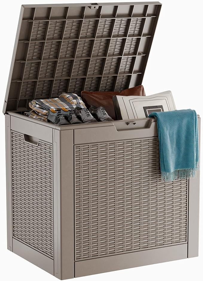 PatioZen 30 Gallon Resin Deck Box, Lockable Patio Outdoor Storage Box by OutdoorLivingPerfected