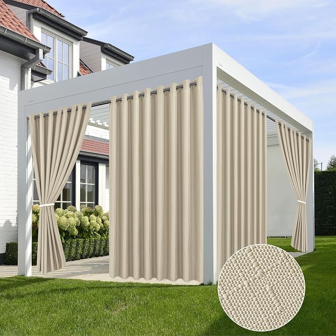 Linen Outdoor Curtains for Patio Waterproof 4 Pcs 110x95 In Cream | Light by HolidayIdeas