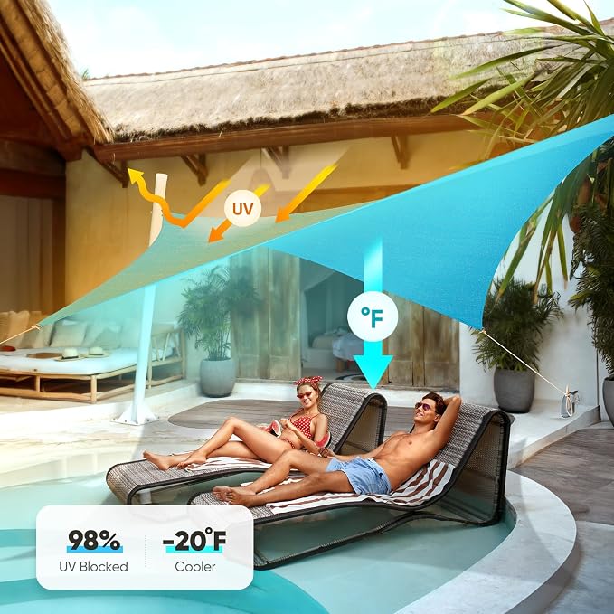 Quictent Sun Shade Sail for Patio w/Hardware Kit 185GSM 24x24ft Turquoise | - Image 3