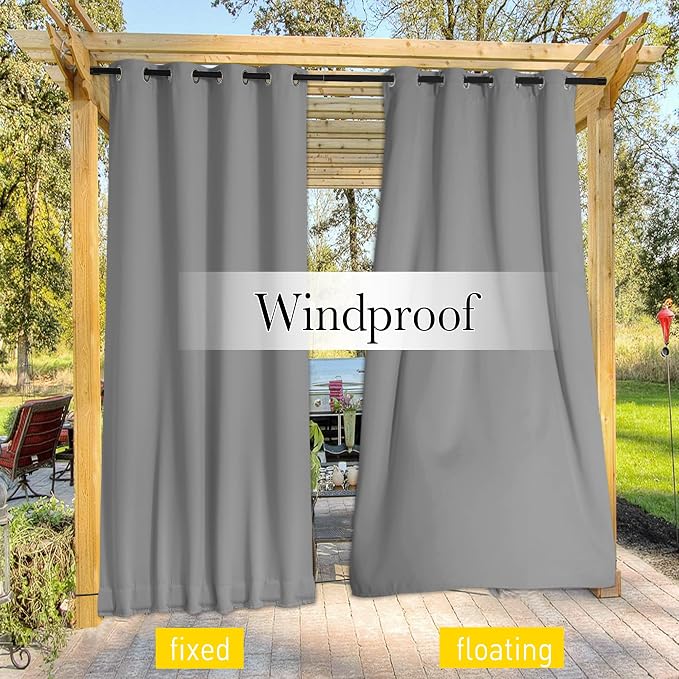 NICETOWN Gazebo Curtains Outdoor Waterproof W100 x L84 in Silver Grey | - Image 7