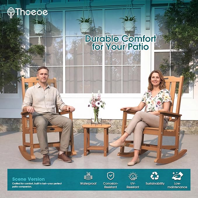 THOEOE Outdoor Rocking Chairs Set of 2, Oversized Patio Rocking Chair | HDPE - Image 2