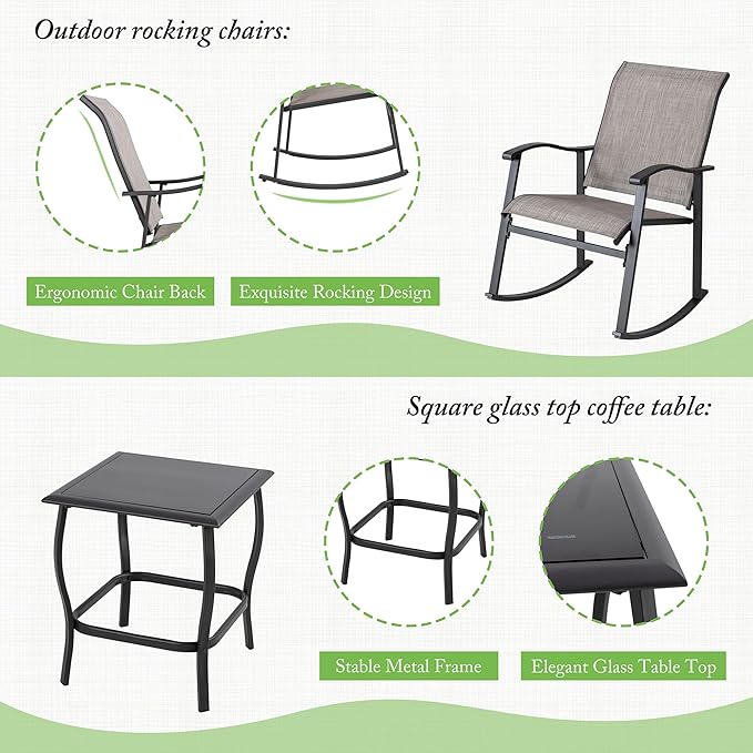 Shintenchi 3 Piece Rocking Bistro Set, Outdoor Furniture - Image 3