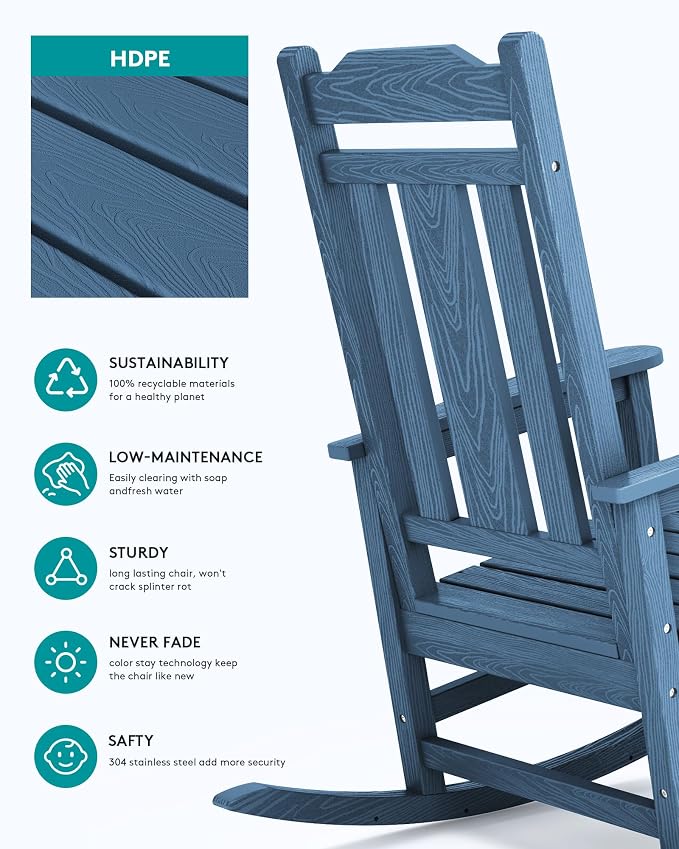 SERWALL HDPE Oversized Outdoor Rocking Chairs Set of 2, Patio Rocker, All - Image 3