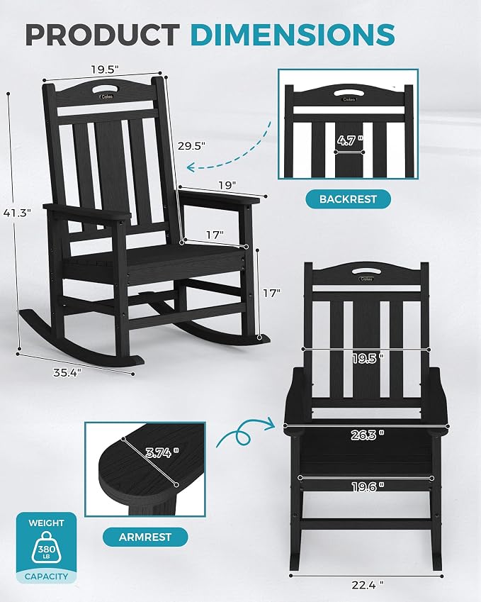 Oversized Outdoor Rocking Chairs Set of 4, 380lbs Heavy-Duty Large Patio Rocker - Image 2