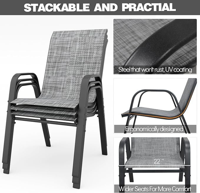Patio Chairs Set of 6, Stackable Outdoor Dining Chairs - Image 6
