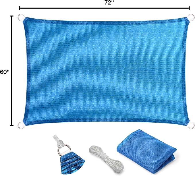 Eden's Decor Straight Flat-Edged 5' x 6' Blue Sun Shade Sail Rectangular - Image 9