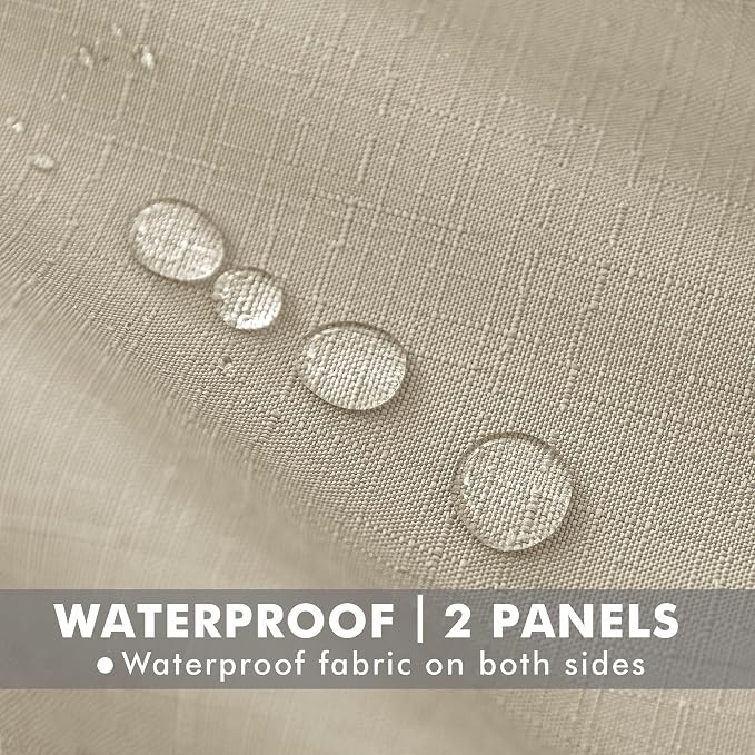 Linen Outdoor Curtains for Patio Waterproof 4 Pcs 110x84 In Cream | Light - Image 2