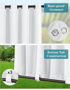 Windproof Outdoor Curtains for Patio Waterproof 6 Pcs 54x95 In White | Grommet - Image 2