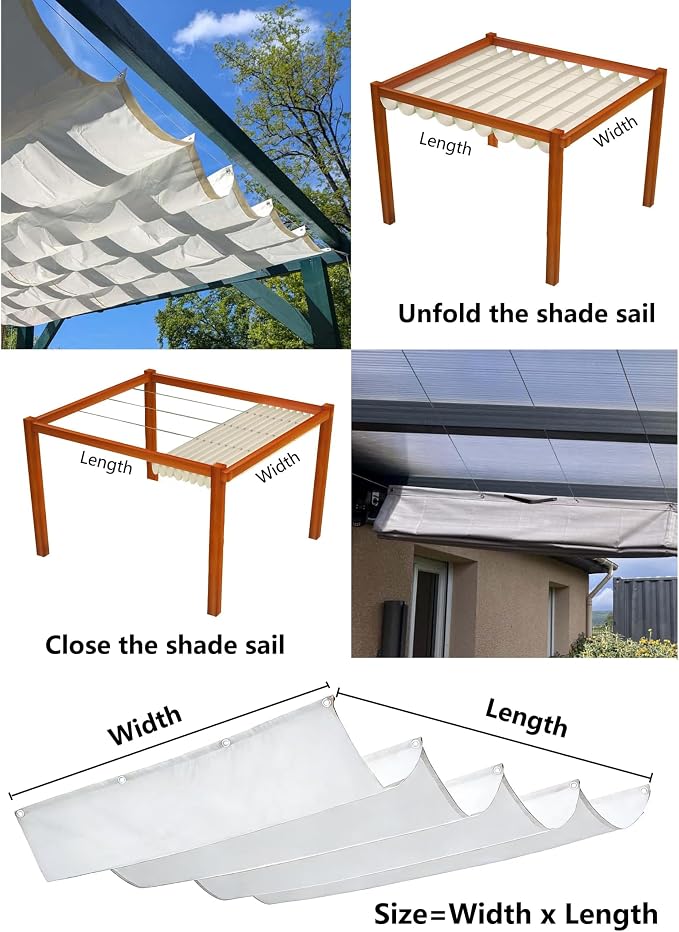 Retractable Sun Shade Sail 12' x 20' Waterproof Wave Pergola Shade Cover - Image 5