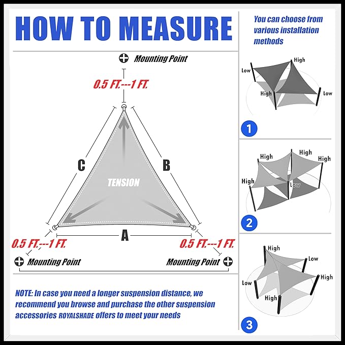 Royal Shade 11' x 18' x 21.1' White Right Triangle Sun Shade Sail Order to Make - Image 6