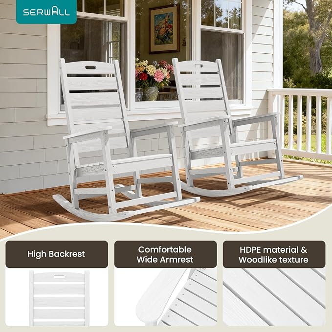 SERWALL Outdoor Rocking Chair Set of 4, Oversized HDPE Rocker, all Weather - Image 7