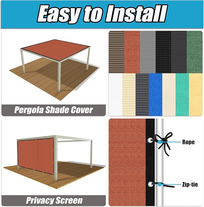Amagenix 90% Pergola Shade Cover 12' X 20' Sun Shade Cloth - Image 4