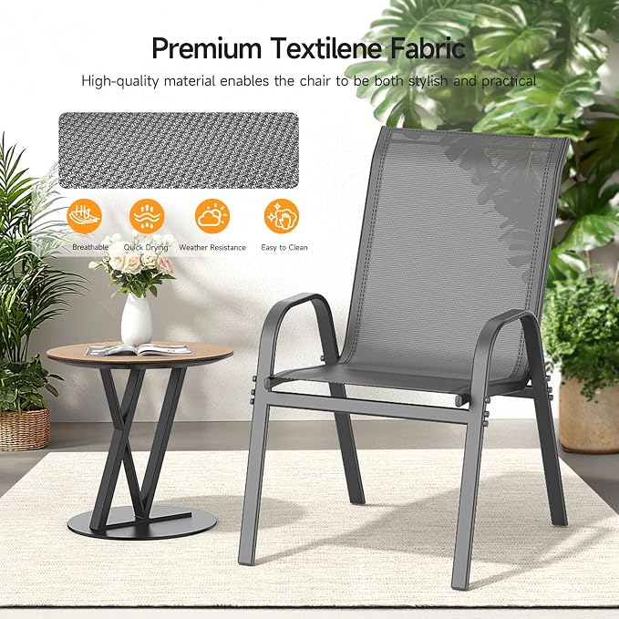 Patio Chairs Set of 6, Stackable Outdoor Dining Chairs | All Weather Dining Set - Image 8