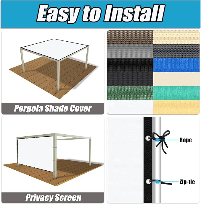 Amagenix 90% Pergola Shade Cover 7' X 7' Sun Shade Cloth - Image 3