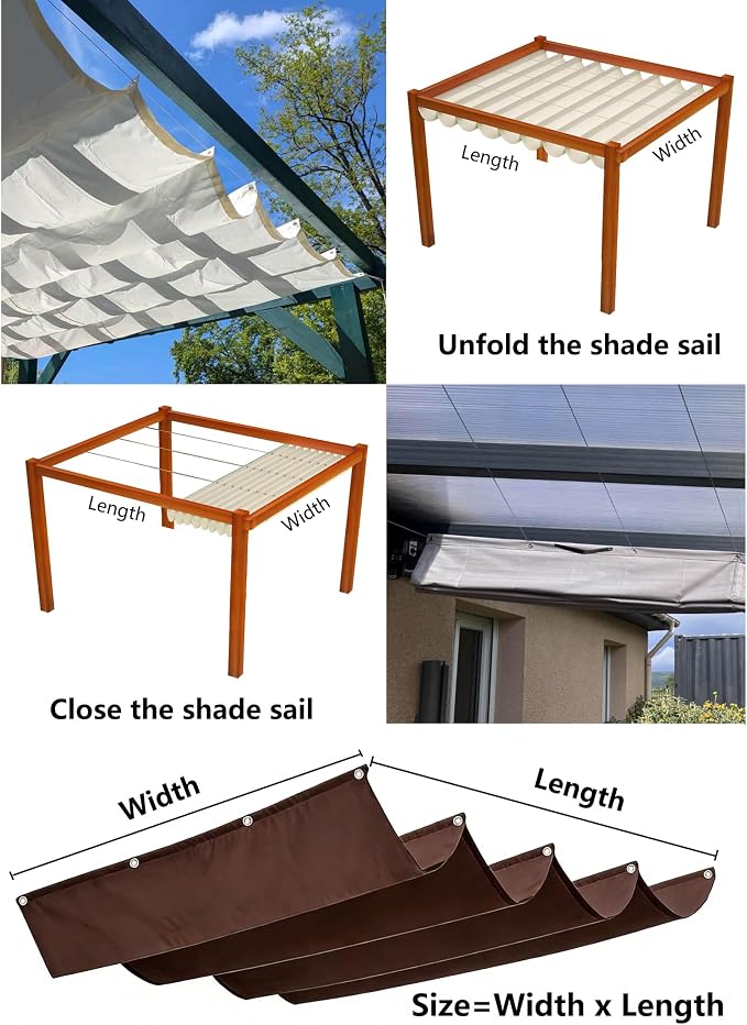 Retractable Wave Sun Shade Sail 6' x 6' Waterproof Pergola Shade Cloth Cover - Image 5
