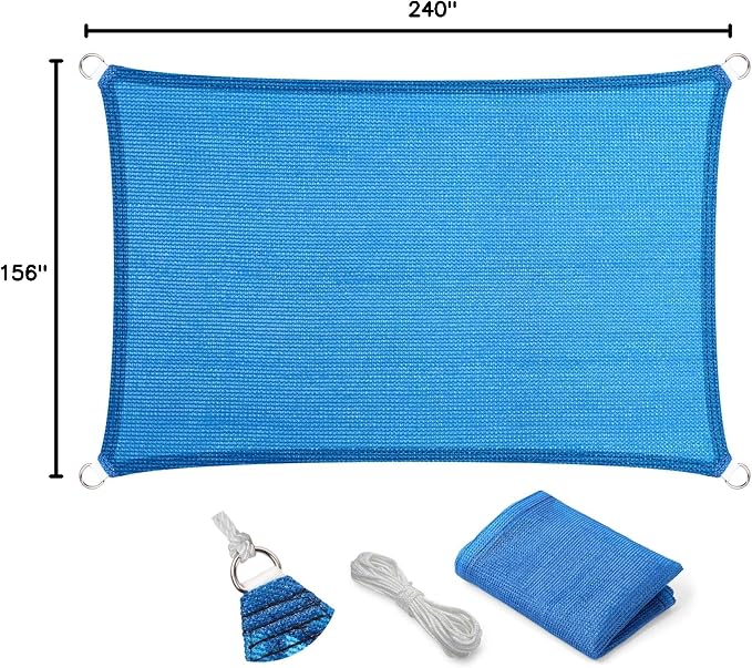 Eden's Decor Straight Flat-Edged Sun Shade Sail Rectangular 13' x 20' Blue - Image 9