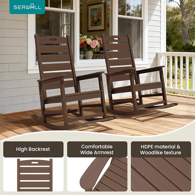 SERWALL Outdoor Rocking Chair Set of 6, Oversized HDPE Rocker, All Weather - Image 9