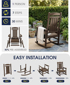 Oversized Outdoor Rocking Chair Set of 6, HDPE Porch Rocker, Coffee | - Image 5