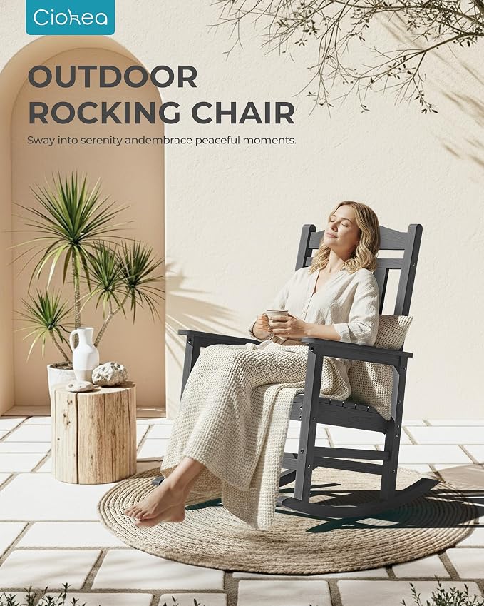 Oversized Outdoor Rocking Chair, 380lbs Heavy-Duty Large Patio Rocker, High - Image 4