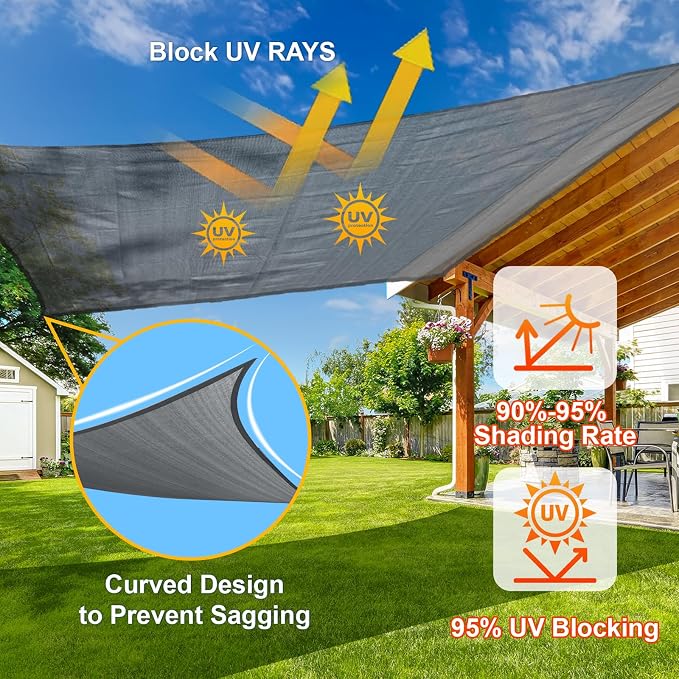 Sun Shade Sail 11' x 19' Dark Grey Rectangle Canopy Sail Shade Cover UV Block - Image 4