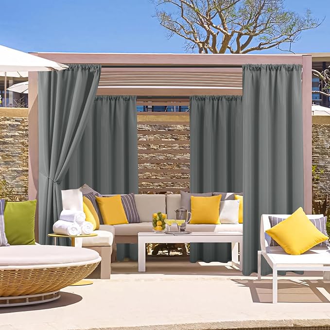 Outdoor Curtains for Patio Waterproof Rod Pocket 8 Pcs 54x95 Inch Grey | - Image 2