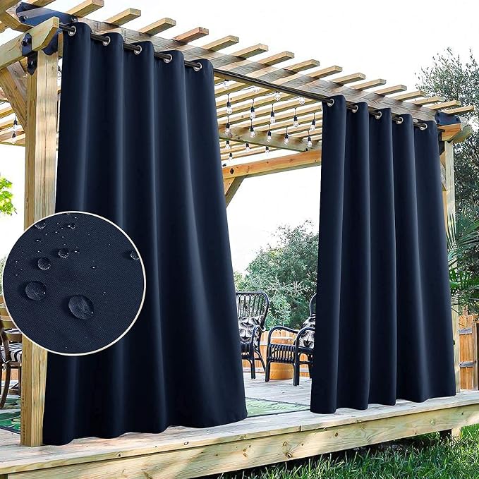 Cabana Curtains Outdoor Waterproof W70 x L84 Inch Navy Blue, 1 Panel | Grommet by StangH