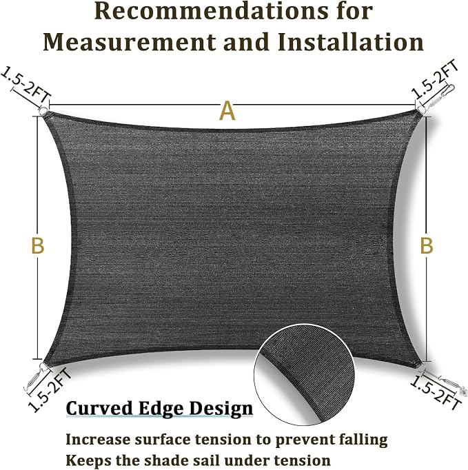Shade&Beyond 8'x20' Sun Shade Sail Canopy Rectangle, UV Block Breathable Curved - Image 5