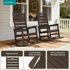 SERWALL Outdoor Rocking Chair Set of 4, Oversized HDPE Rocker, Coffee | - Image 9