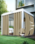 Windproof Outdoor Curtains for Patio Waterproof 4 Pcs 54x108 In Taupe | Grommet by HolidayIdeas