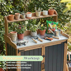 Outdoor Storage Cabinet with 4 Wheels and Handle, Metal & Wood Potting Bench - Image 2