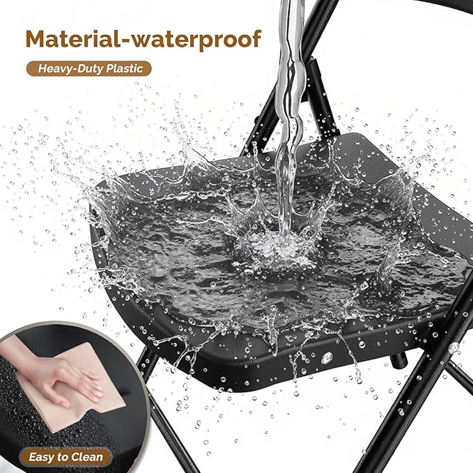 Bonnlo 4-Pack Black Plastic Folding Chairs, Portable Seat - Image 3