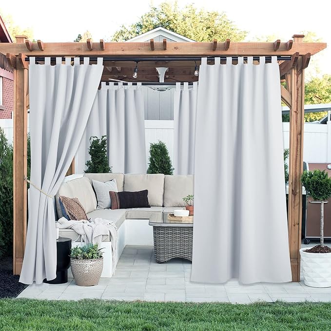 NICETOWN Outdoor Patio Curtainss Waterproof Set of 2, Thermal Insulated Sticky - Image 2