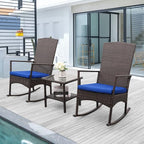 Outdoor PE Wicker Rocking Chair 3-Piece Patio Rattan Bistro Set 2 Rocker by Rattaner