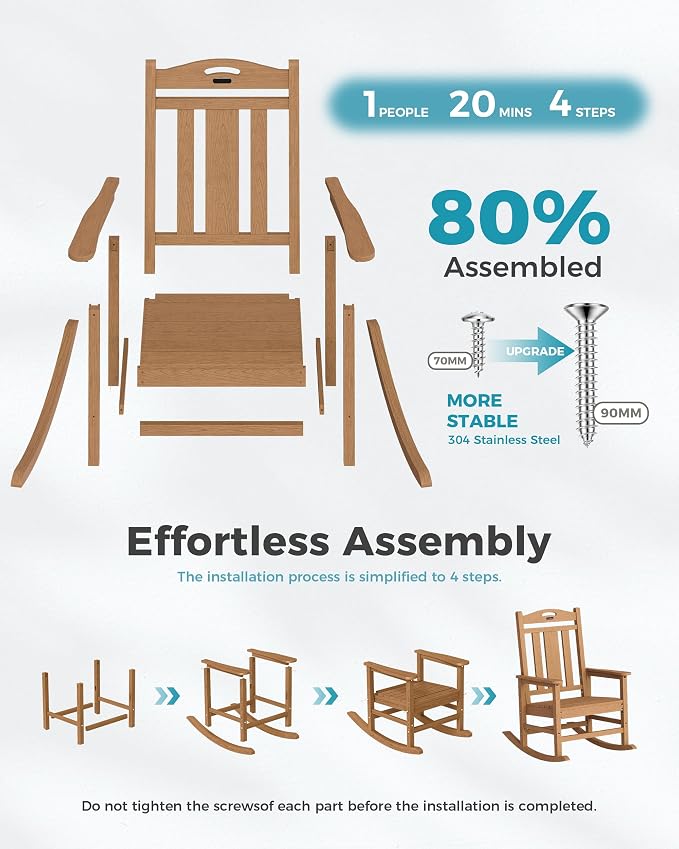Oversized Outdoor Rocking Chairs Set of 2, 380lbs Heavy-Duty Large Patio Rocker - Image 8